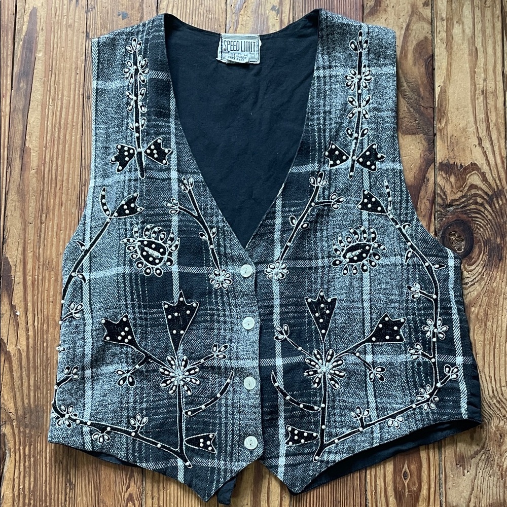 Speed Limit Plaid Embroidered Vest